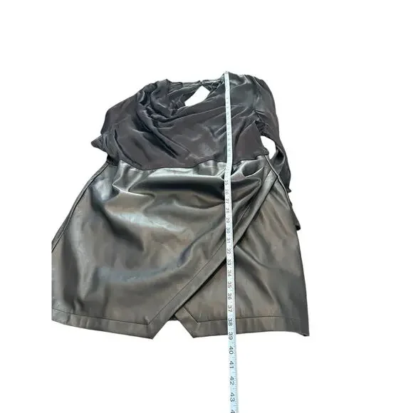 Anthropologie Maeve Plus Black Plunge Satin Faux Leather Mini Dress Size 20W Anthropologie Maeve Plus Black Plunge Satin Faux Leather Mini Dress Size 20W